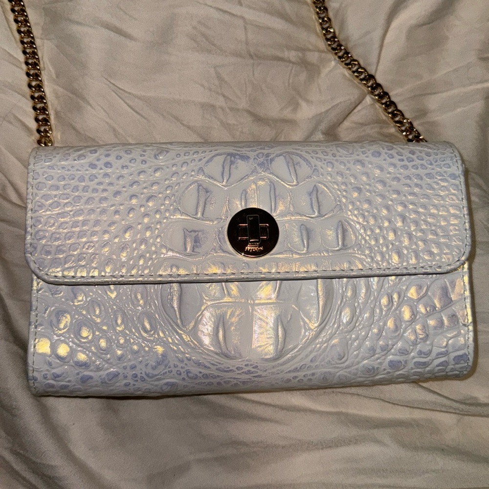 NWT Brahmin Polina shell white Melbourne gold chain crossbody purse $265 pearly